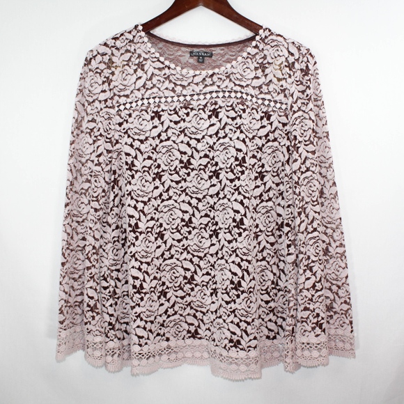 Hannah Tops - Hannah Sheer Velvet Rose Long Sleeve Blouse, sz: M